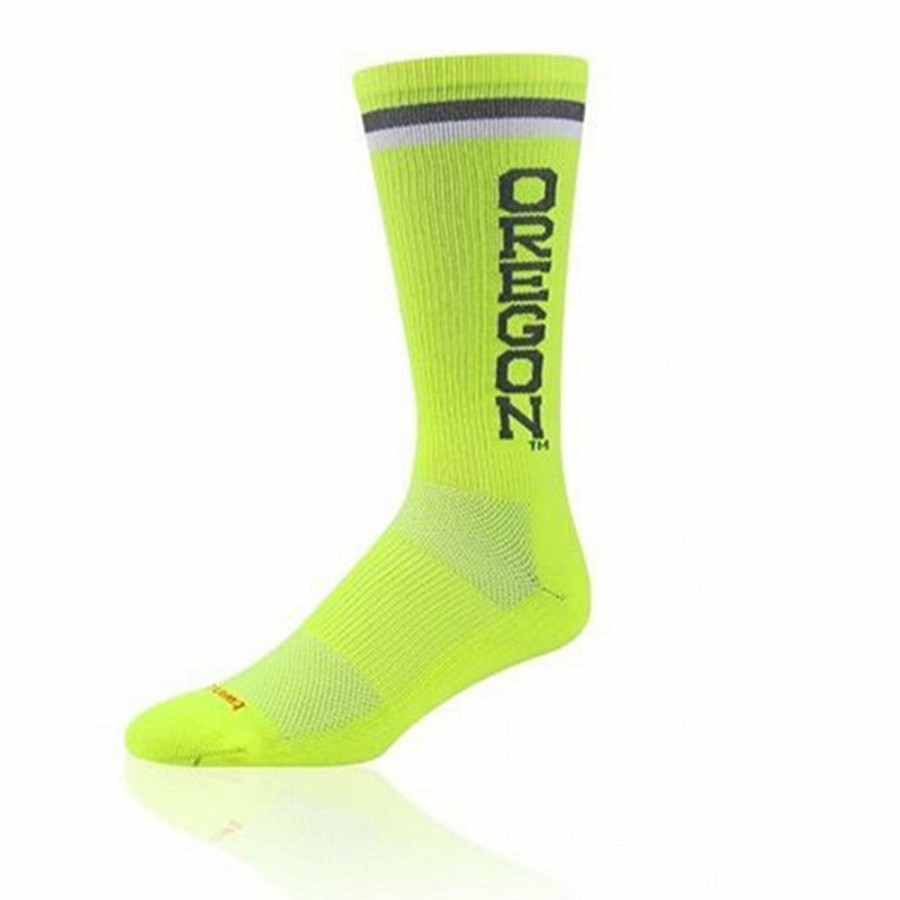 Ncaa Socks * | Outlet Tck Sports Ncaa Oregon Ducks Socks Mid Calf Crew All Schools White/Green/Yellow