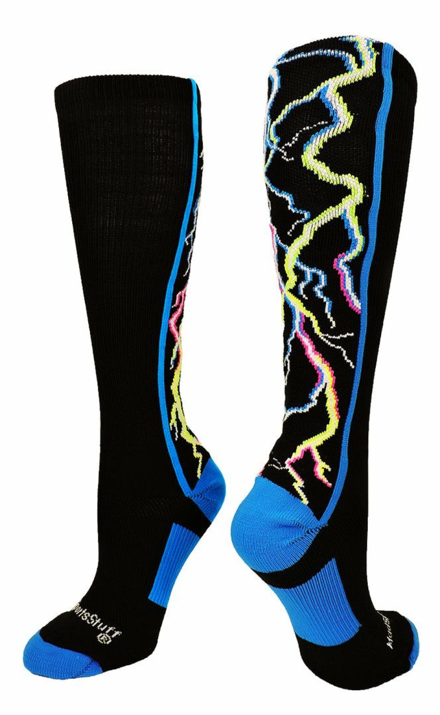 Ncaa Socks * | Flash Sale Madsportsstuff Crazy Socks With Lightning Bolts Electric Storm Over The Calf Multi-Neon/Black