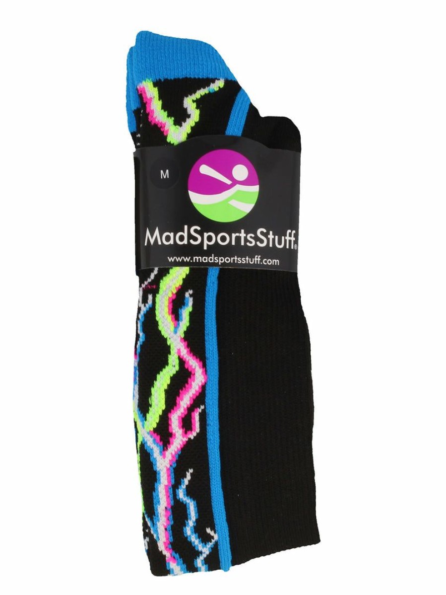 Ncaa Socks * | Flash Sale Madsportsstuff Crazy Socks With Lightning Bolts Electric Storm Over The Calf Multi-Neon/Black