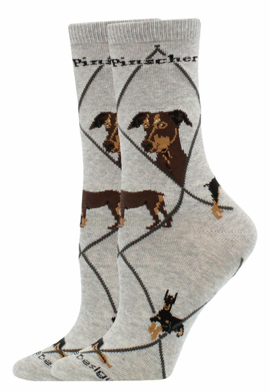 Ncaa Socks * | Wholesale Whd Doberman Pinscher Socks For Women Gift For Dog Lovers Gray