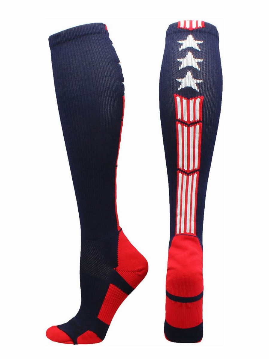 Ncaa Socks * | Top 10 Madsportsstuff Patriot Usa Flag Stars And Stripes Over The Calf Socks