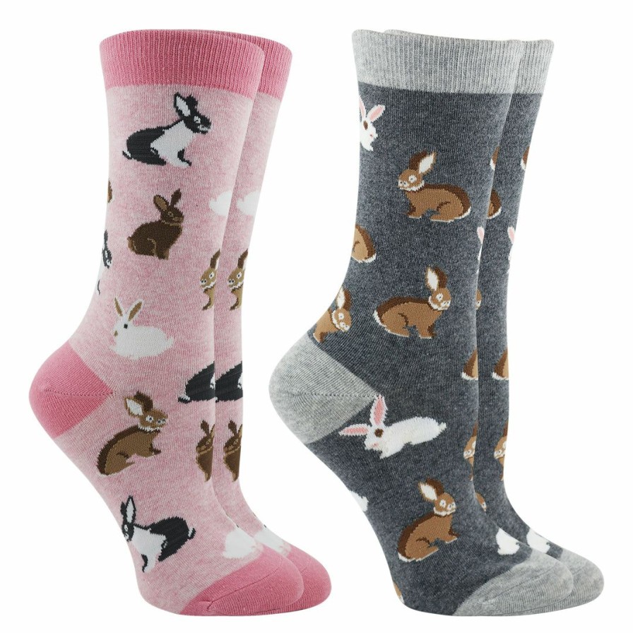 Ncaa Socks * | Brand New Whd Bunny Socks For Women Rabbit Lovers Easter Gift 2-Pack Blush Heather/Charcoal Heather