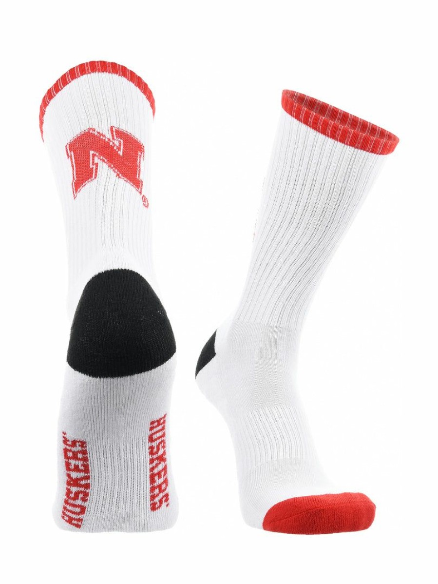 Ncaa Socks * | Flash Sale Tck Nebraska Cornhuskers Socks Basic Crew White Socks All Schools White/Red/Black