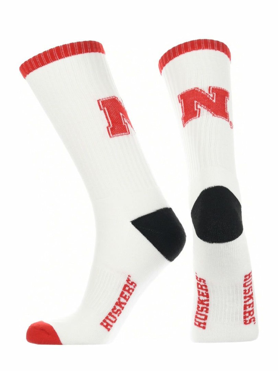 Ncaa Socks * | Flash Sale Tck Nebraska Cornhuskers Socks Basic Crew White Socks All Schools White/Red/Black