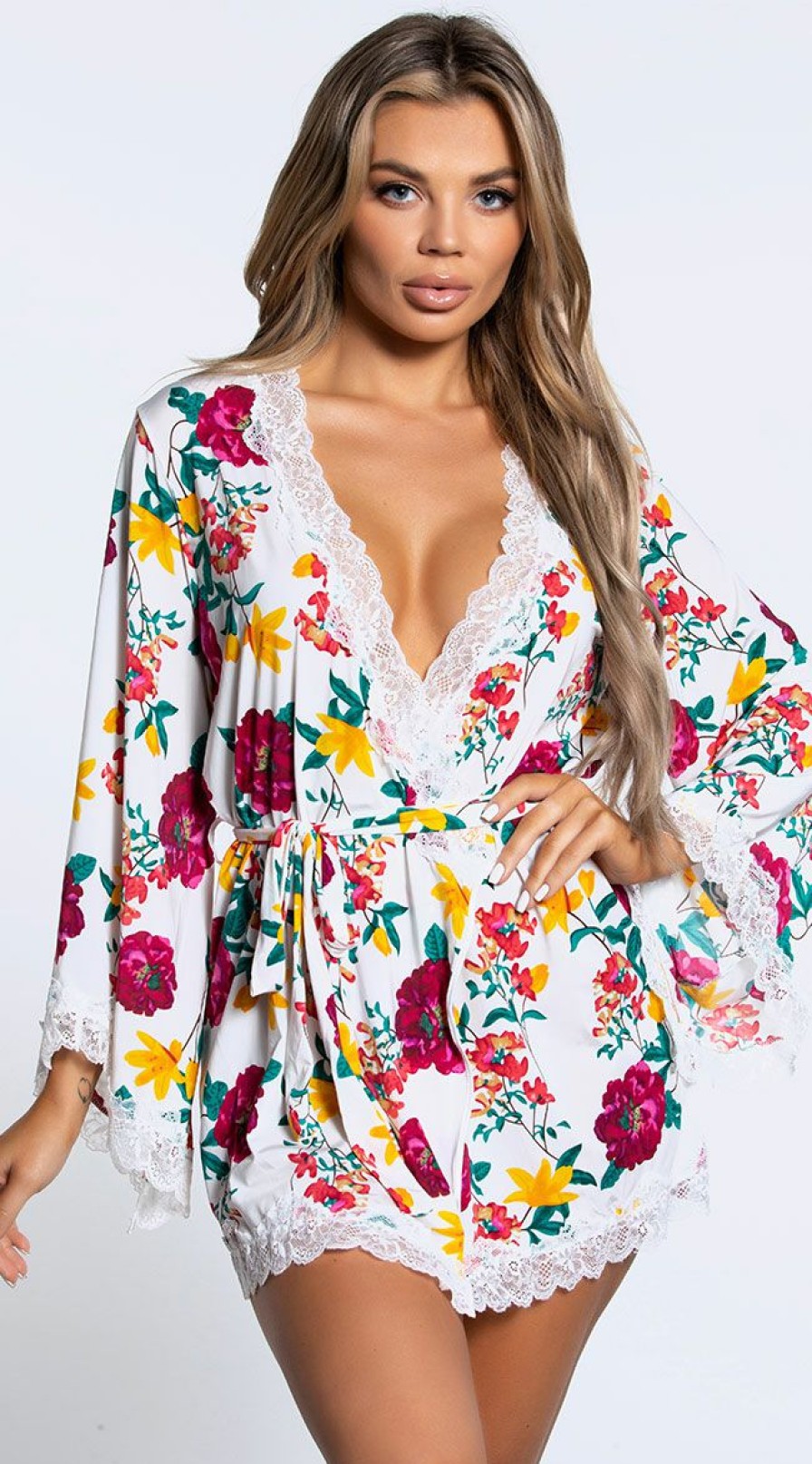 Lingerie * | Oh La La Cheri Reina Butterfly Sleeve Lace Robe