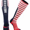 Ncaa Socks * | Top 10 Baseball Socks Tck Elite Usa Flag Patriot Red White Blue Basketball Football Knee High Socks Scarlet/Navy/White