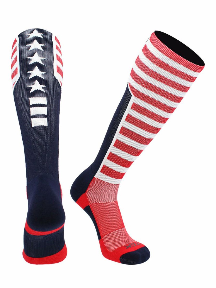 Ncaa Socks * | Top 10 Baseball Socks Tck Elite Usa Flag Patriot Red White Blue Basketball Football Knee High Socks Scarlet/Navy/White