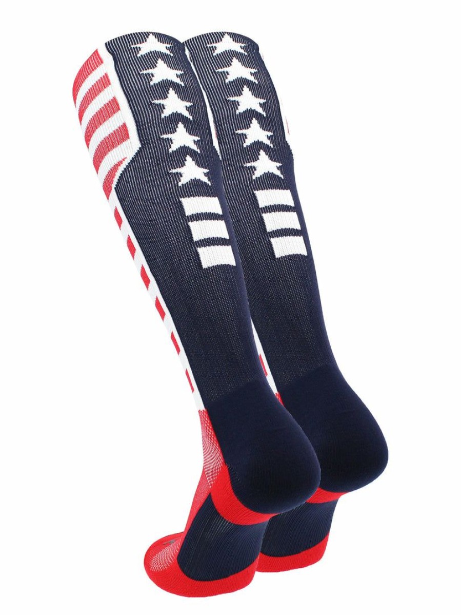 Ncaa Socks * | Top 10 Baseball Socks Tck Elite Usa Flag Patriot Red White Blue Basketball Football Knee High Socks Scarlet/Navy/White