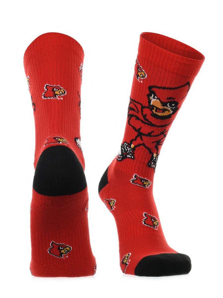 Ncaa Socks * | Top 10 Tck All Schools Louisville Cardinals Socks Crew Length Sock Mayhem Red/Black