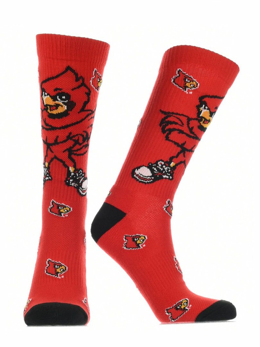 Ncaa Socks * | Top 10 Tck All Schools Louisville Cardinals Socks Crew Length Sock Mayhem Red/Black