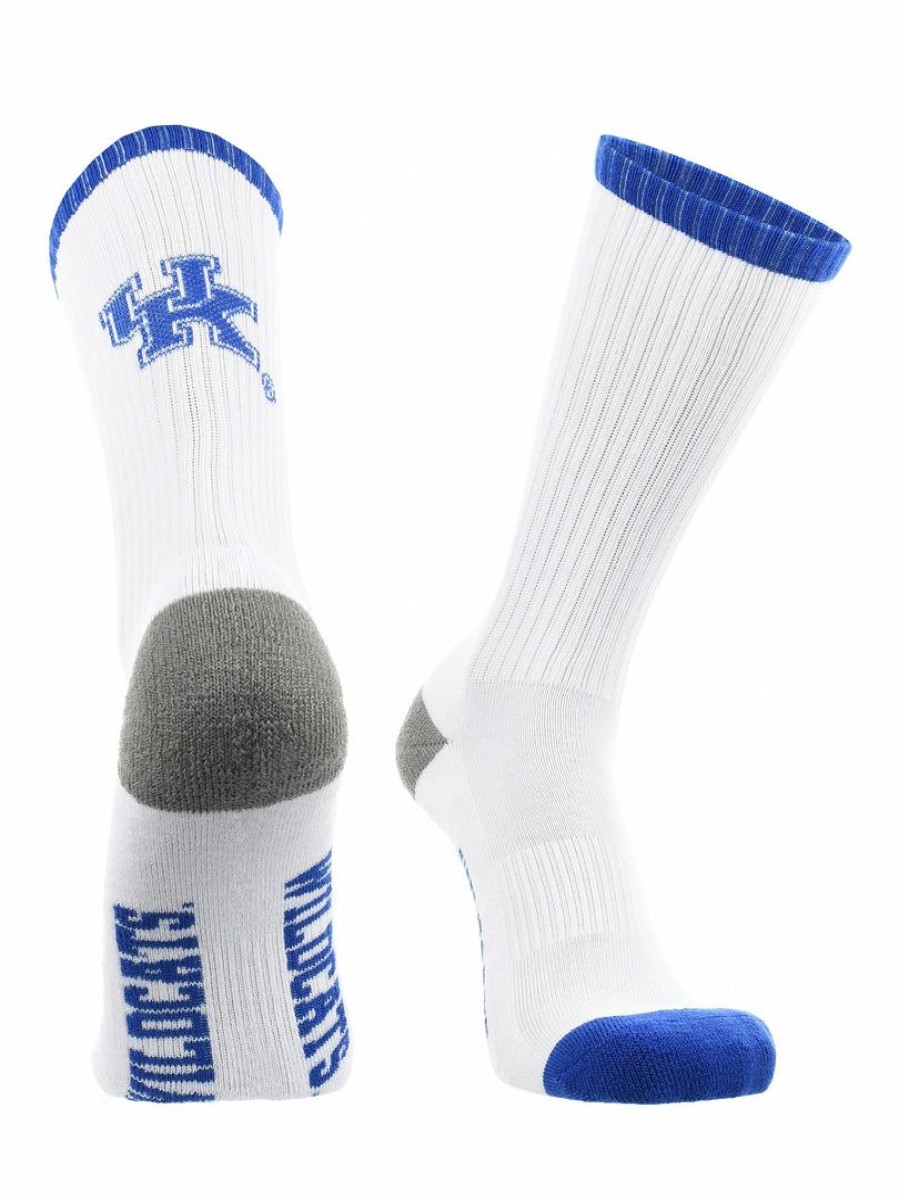 Ncaa Socks * | Best Deal Tck Kentucky Wildcats Socks Basic Crew White Socks White/Blue/Gray