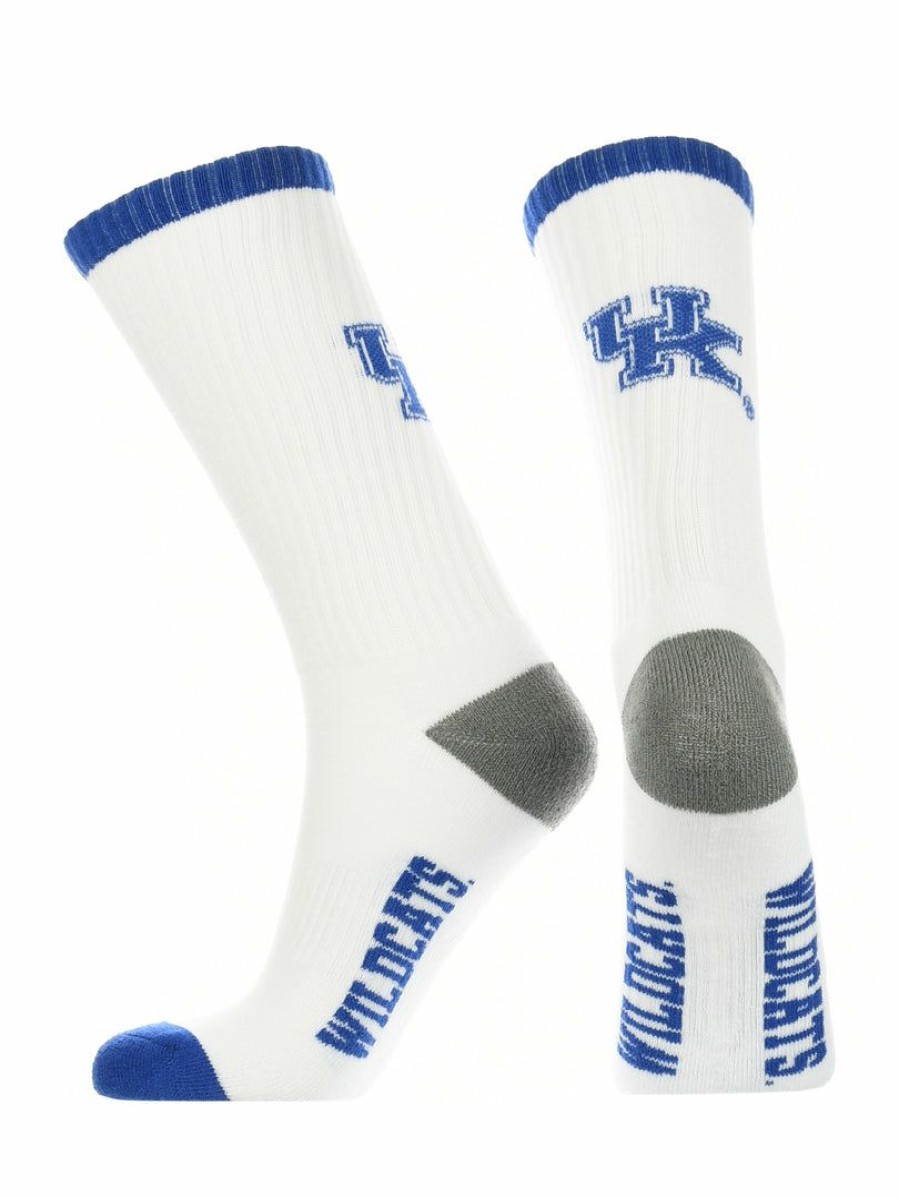 Ncaa Socks * | Best Deal Tck Kentucky Wildcats Socks Basic Crew White Socks White/Blue/Gray