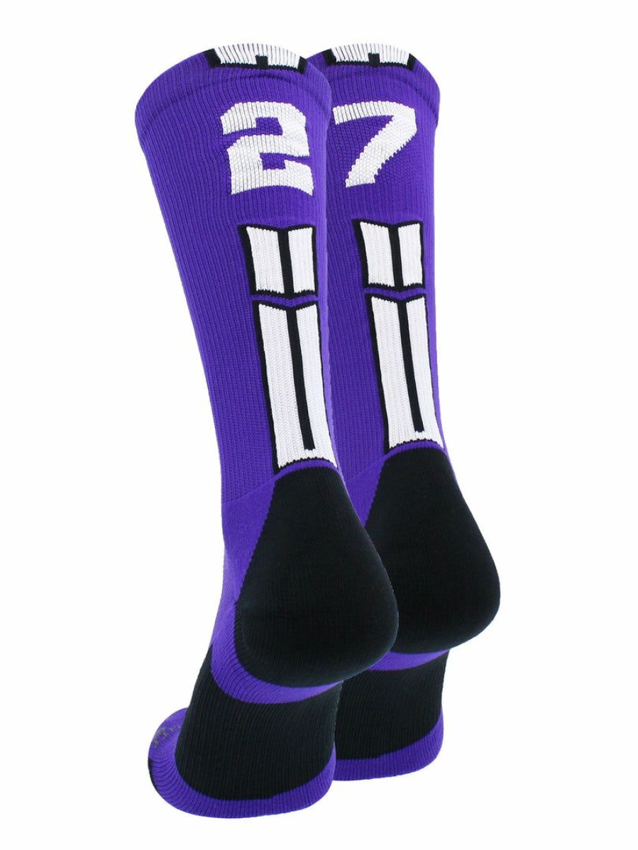 Ncaa Socks * | Best Pirce Madsportsstuff Purple Player Id Custom Number Crew Socks For Basketball Lacrosse Volleyball Boys And Girls Volleyball Socks