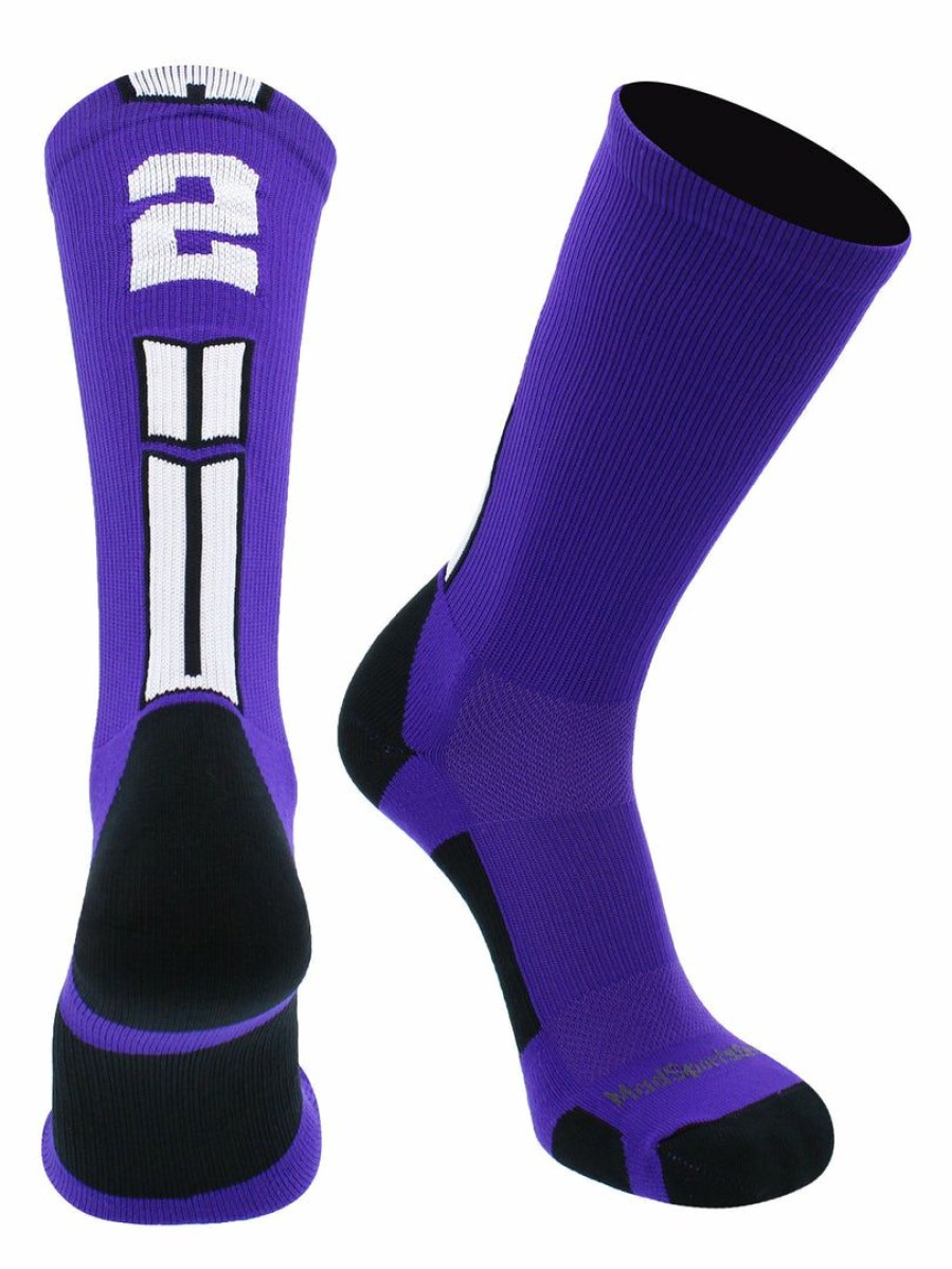 Ncaa Socks * | Best Pirce Madsportsstuff Purple Player Id Custom Number Crew Socks For Basketball Lacrosse Volleyball Boys And Girls Volleyball Socks