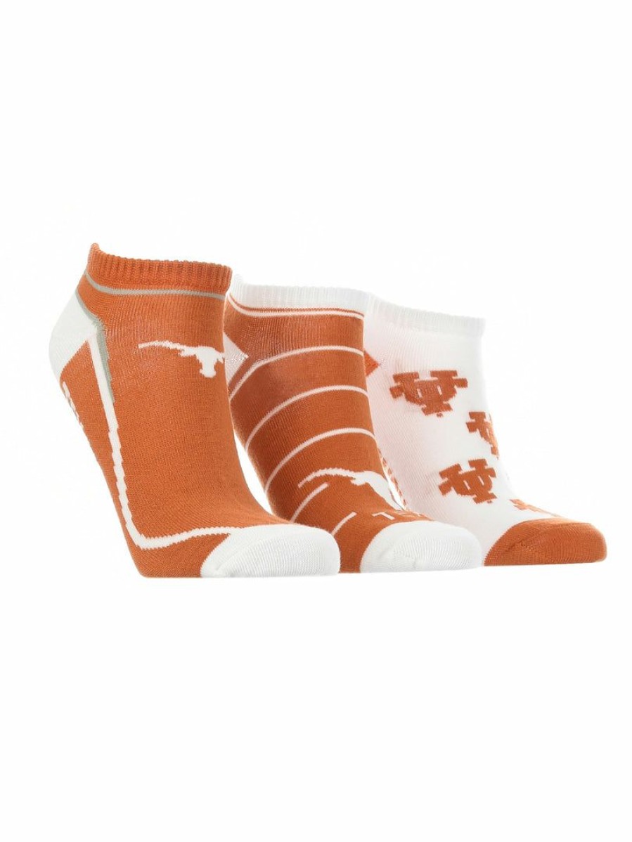 Ncaa Socks * | Best Deal Tck Texas Longhorns No Show Socks Full Field 3 Pack Burnt Orange/White