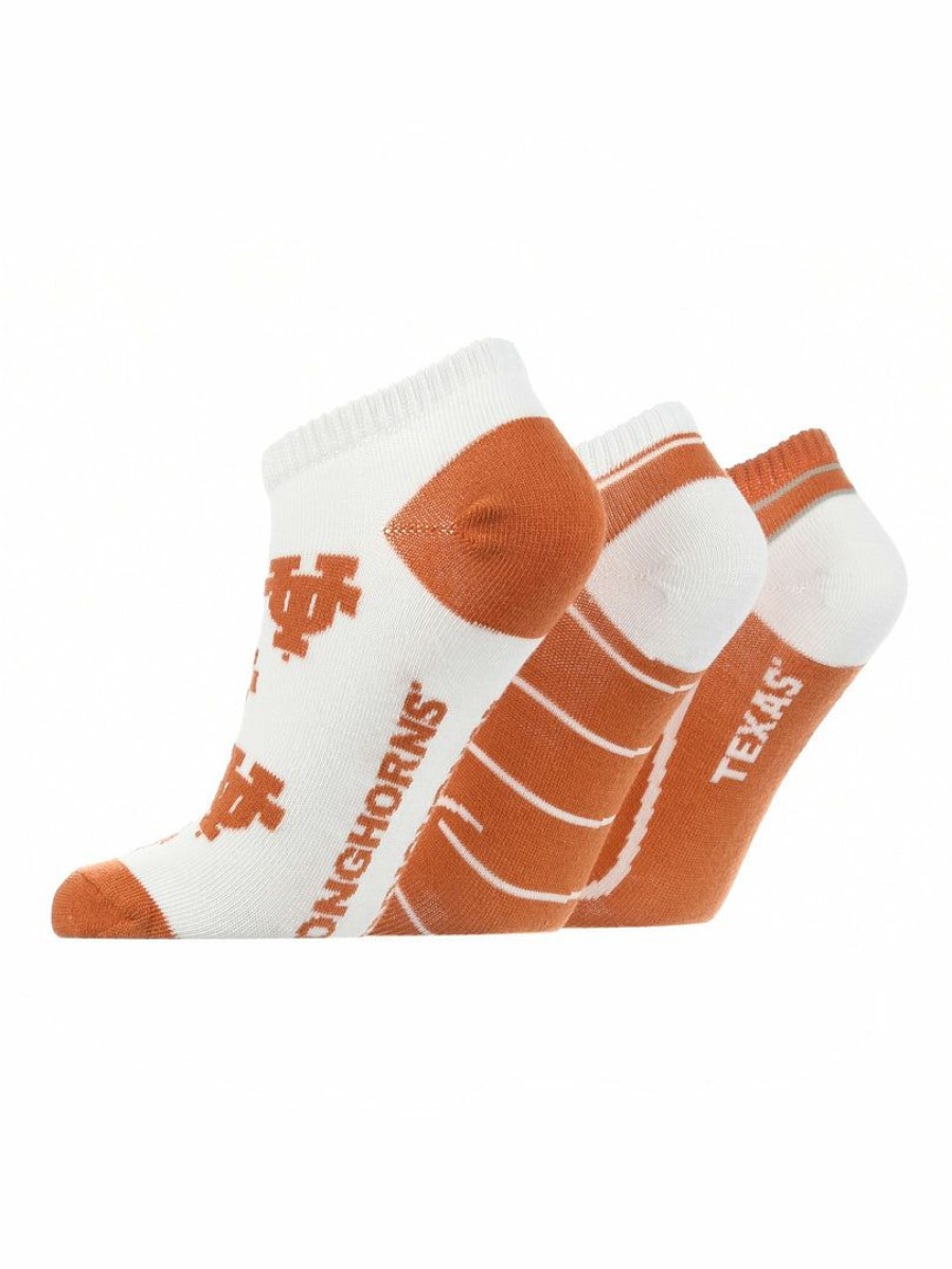 Ncaa Socks * | Best Deal Tck Texas Longhorns No Show Socks Full Field 3 Pack Burnt Orange/White