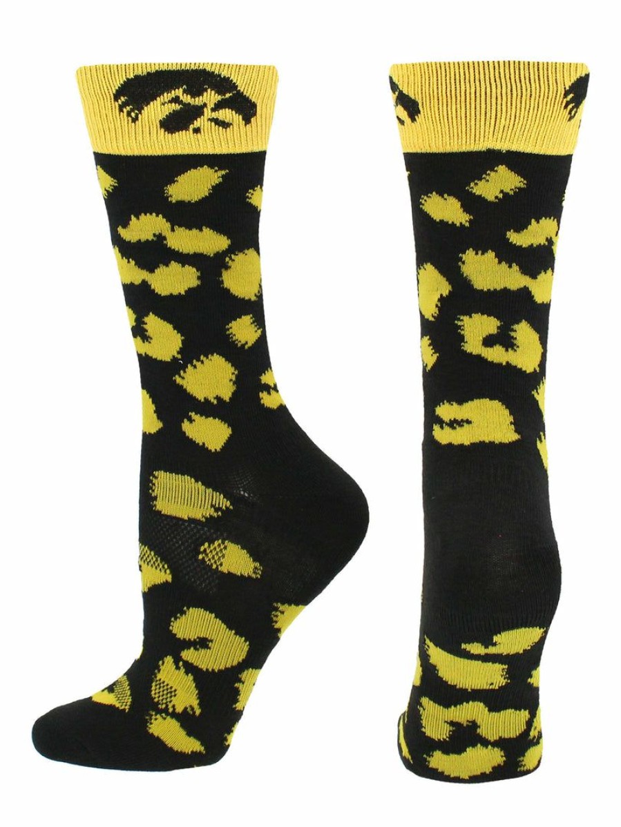 Ncaa Socks * | Top 10 Tck All Schools Iowa Hawkeyes Socks Womens Savage Crew Socks Black/Gold