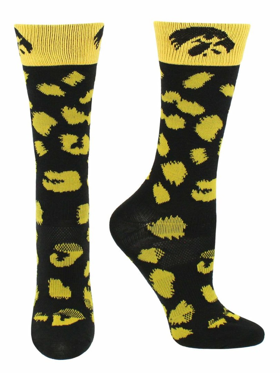 Ncaa Socks * | Top 10 Tck All Schools Iowa Hawkeyes Socks Womens Savage Crew Socks Black/Gold