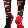 Ncaa Socks * | Deals Tck Sports Texas Tech Red Raiders Socks Woodland Camo Crew All Schools Black/Scarlet