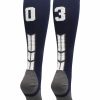 Ncaa Socks * | Hot Sale Madsportsstuff Navy Player Id Custom Number Over The Calf Socks For Softball Baseball Football Boys And Girls Softball Socks