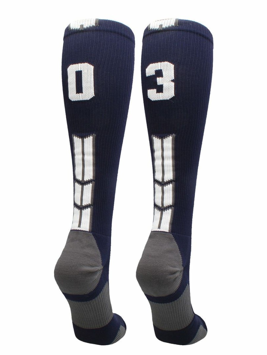 Ncaa Socks * | Hot Sale Madsportsstuff Navy Player Id Custom Number Over The Calf Socks For Softball Baseball Football Boys And Girls Softball Socks