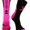 Ncaa Socks * | Buy Madsportsstuff Pink Ribbon Breast Cancer Awareness Support Athletic Crew Socks Baseball Socks Black/Neon Pink/Graphite