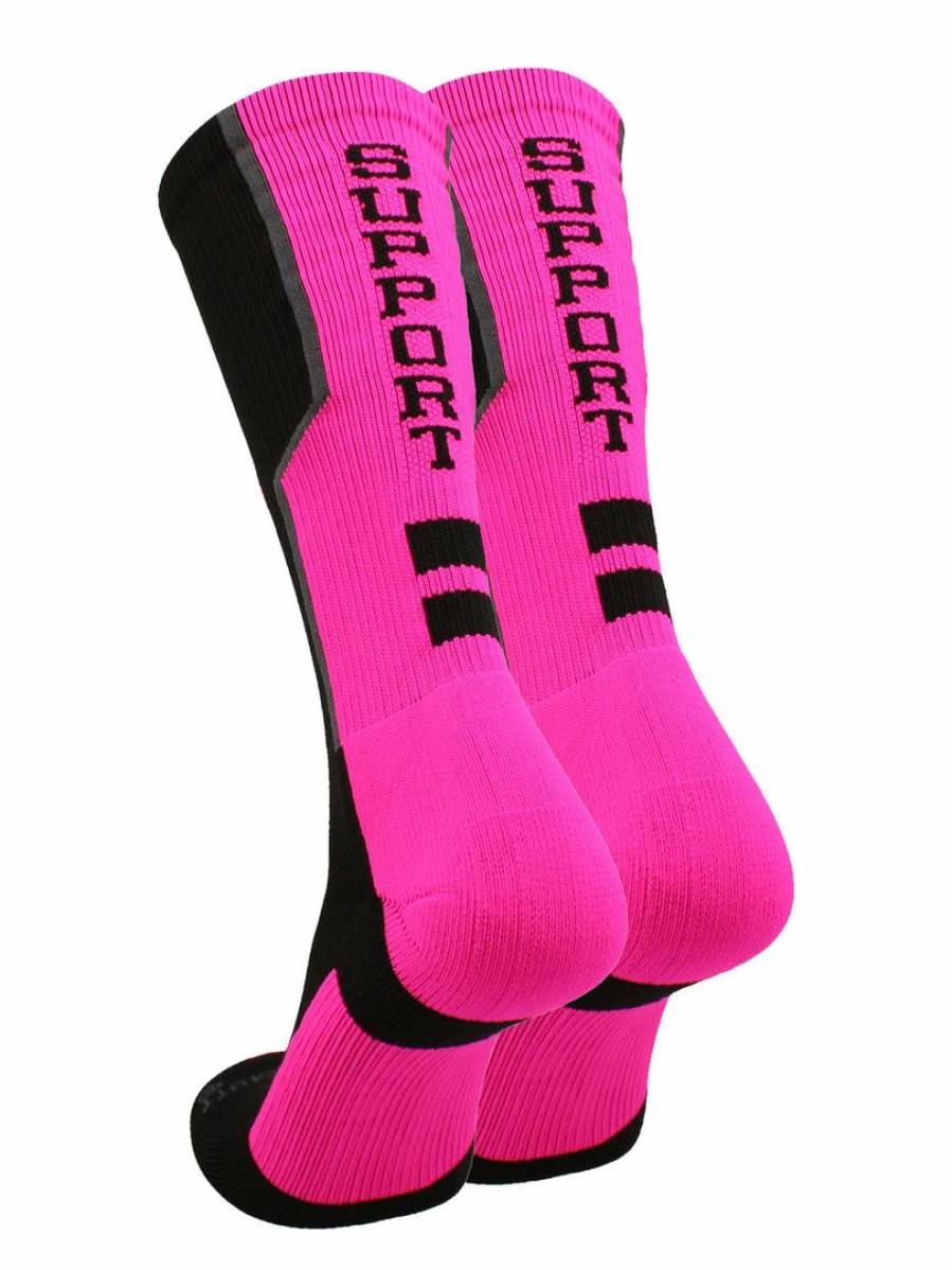 Ncaa Socks * | Buy Madsportsstuff Pink Ribbon Breast Cancer Awareness Support Athletic Crew Socks Baseball Socks Black/Neon Pink/Graphite