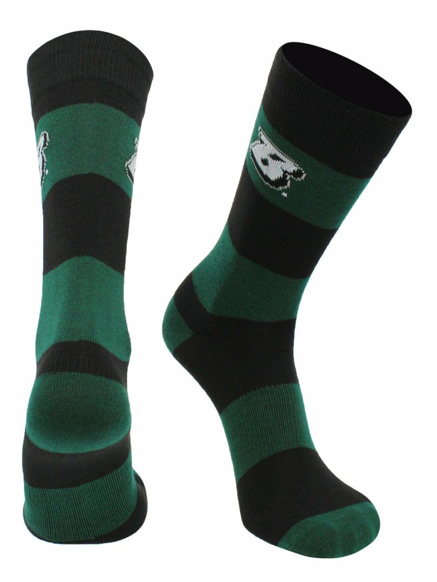 Ncaa Socks * | Wholesale Tck All Schools Binghamton Bearcats Socks Game Day Striped Crew Socks Dark Green/Black