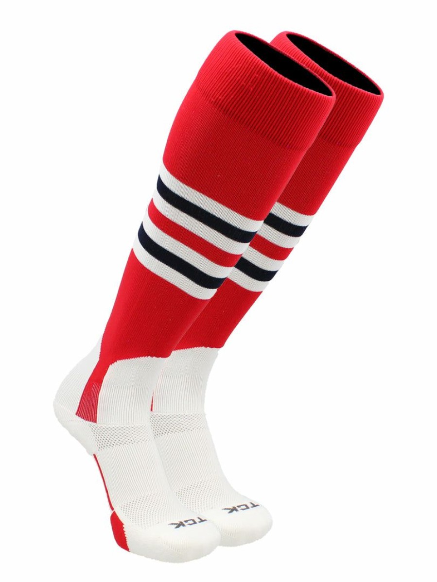 Ncaa Socks * | Cheap Tck Baseball Stirrup Socks With Stripes Pattern I Baseball Socks Scarlet/White/Navy