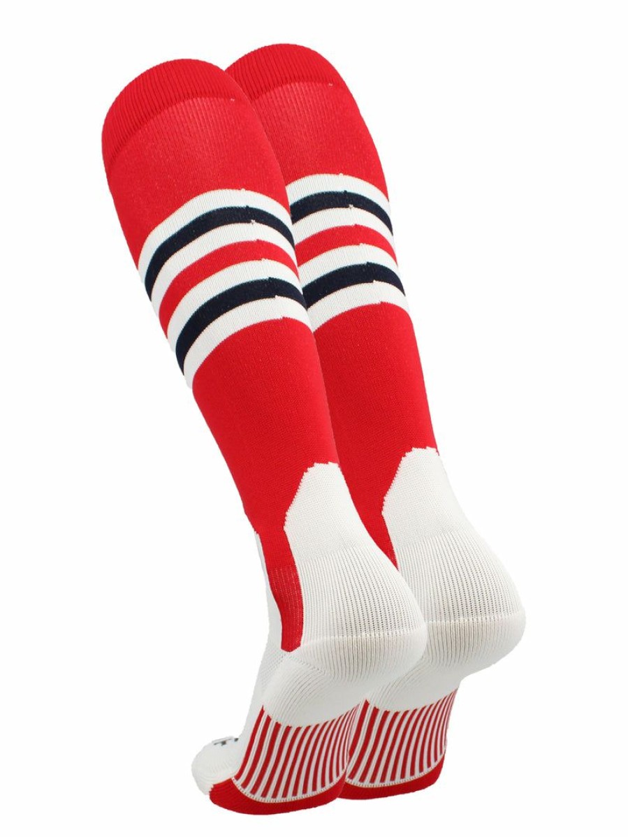 Ncaa Socks * | Cheap Tck Baseball Stirrup Socks With Stripes Pattern I Baseball Socks Scarlet/White/Navy