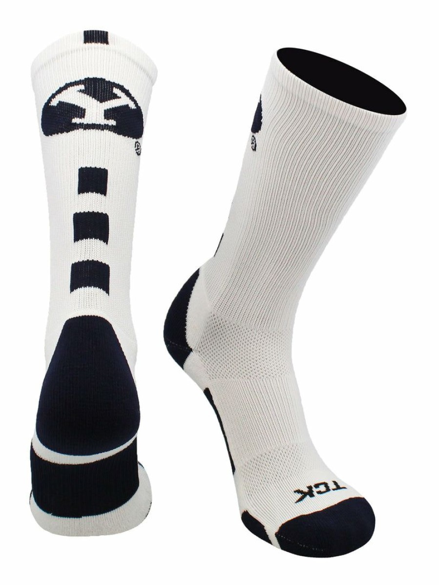 Ncaa Socks * | Best Deal Tck Byu Cougars Socks Baseline Crew White/Navy