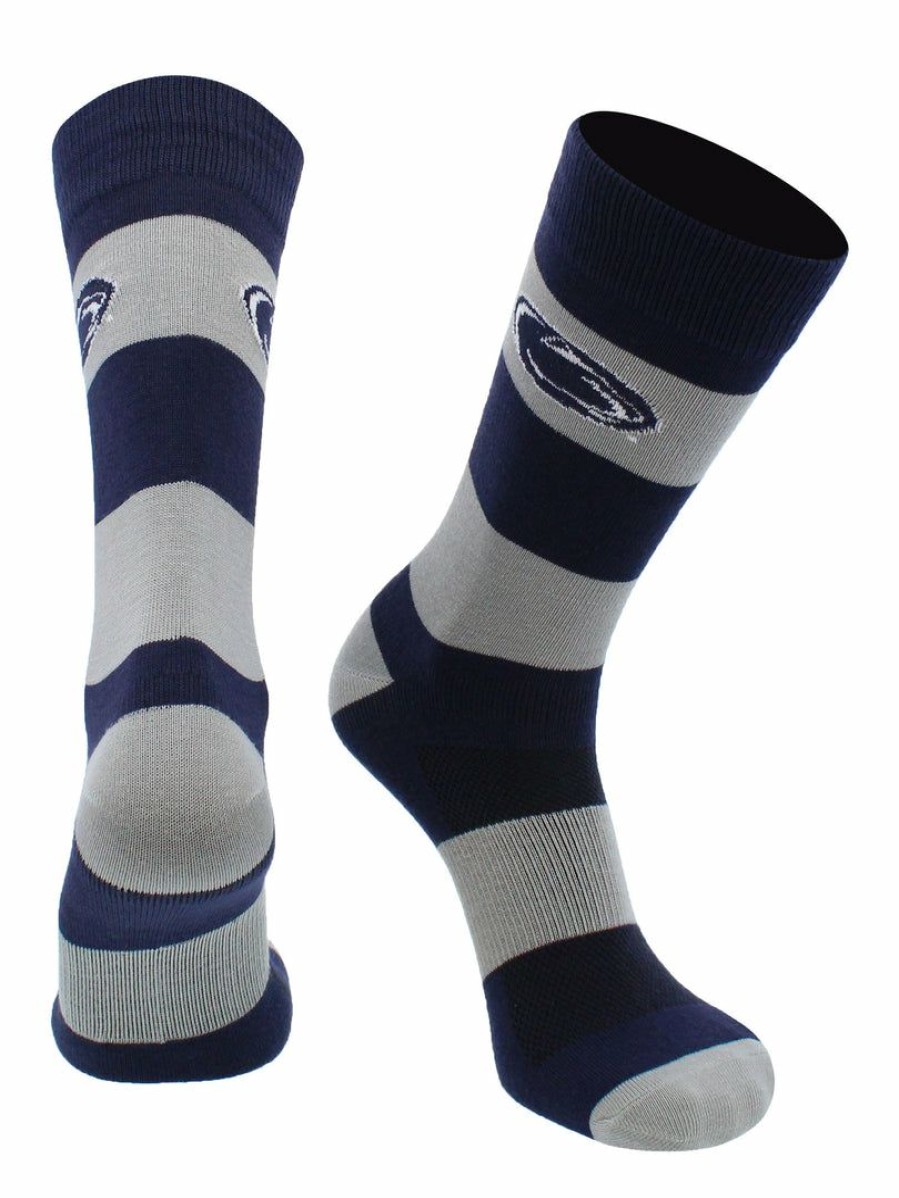 Ncaa Socks * | Best Deal Tck Penn State Nittany Lions Socks Game Day Striped Crew Socks All Schools Dark Blue/Grey