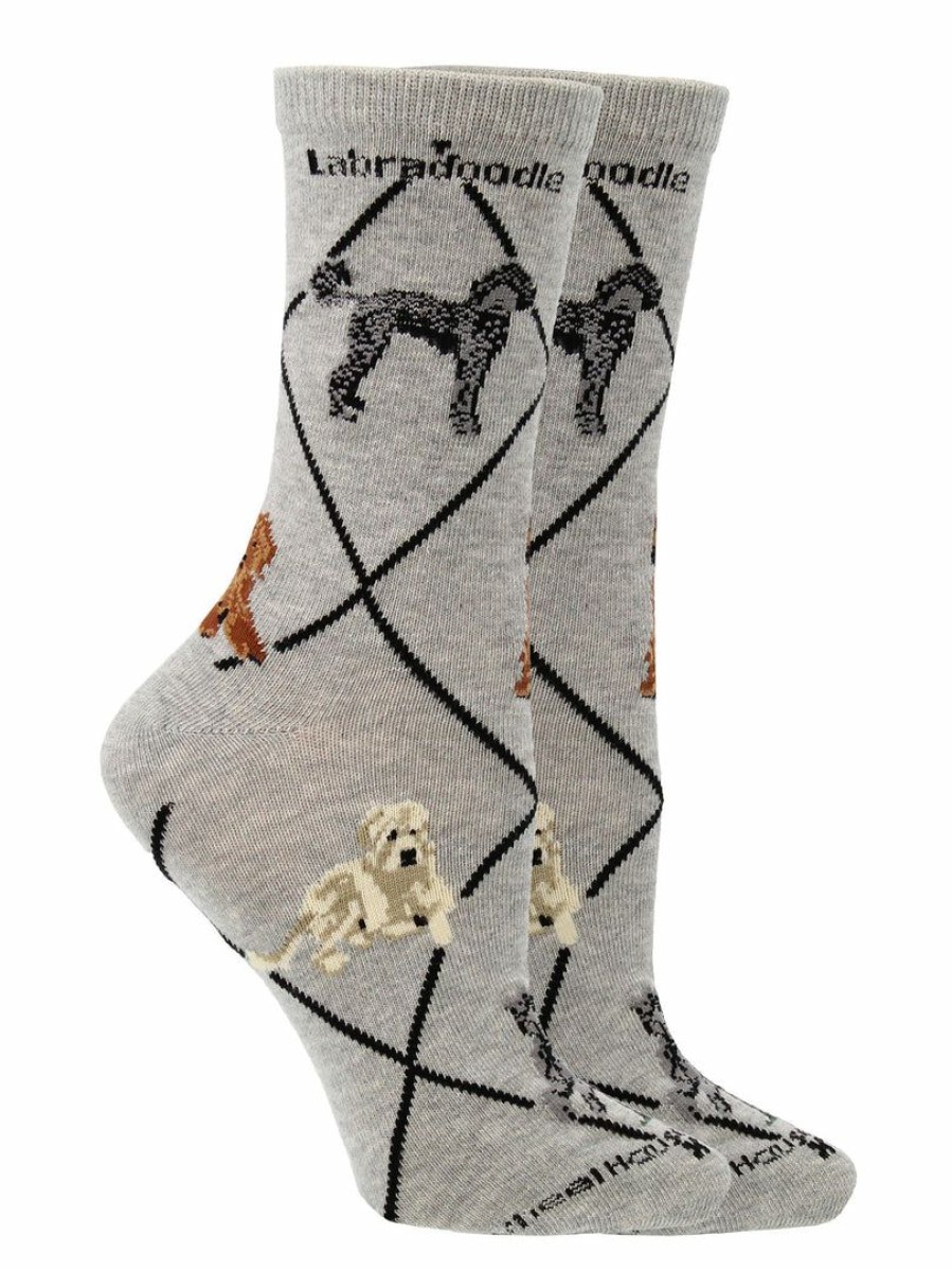 Ncaa Socks * | Outlet Whd Labradoodle Socks For Women Gift For Dog Lovers Crazy Socks Crew Gray