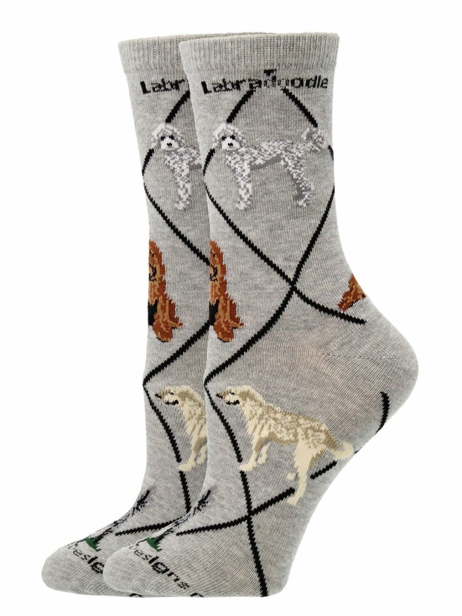 Ncaa Socks * | Outlet Whd Labradoodle Socks For Women Gift For Dog Lovers Crazy Socks Crew Gray