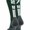 Ncaa Socks * | Flash Sale Madsportsstuff Dark Green Player Id Custom Number Crew Socks For Basketball Lacrosse Volleyball Boys And Girls Volleyball Socks