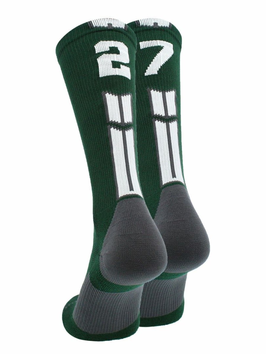 Ncaa Socks * | Flash Sale Madsportsstuff Dark Green Player Id Custom Number Crew Socks For Basketball Lacrosse Volleyball Boys And Girls Volleyball Socks