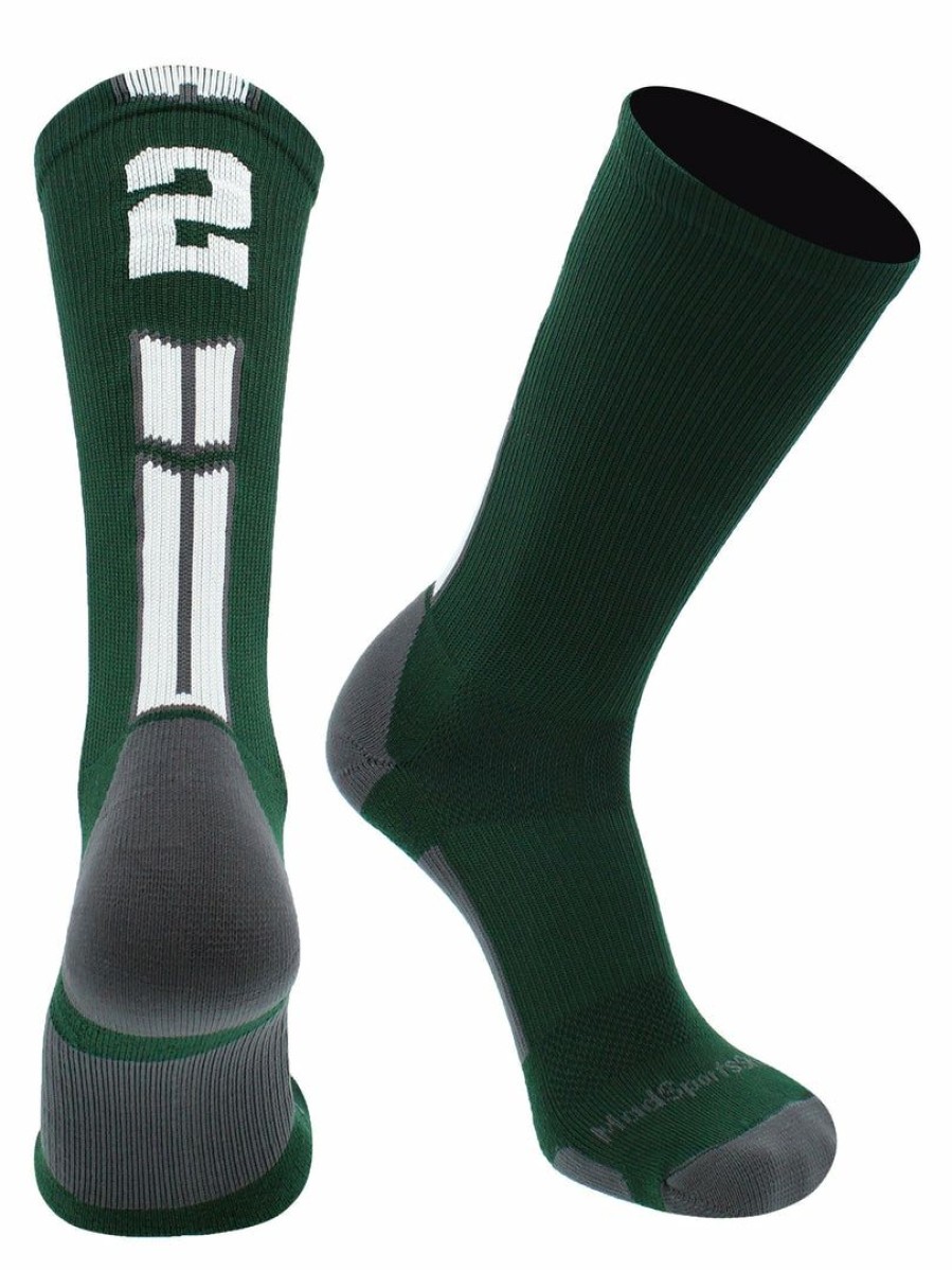 Ncaa Socks * | Flash Sale Madsportsstuff Dark Green Player Id Custom Number Crew Socks For Basketball Lacrosse Volleyball Boys And Girls Volleyball Socks