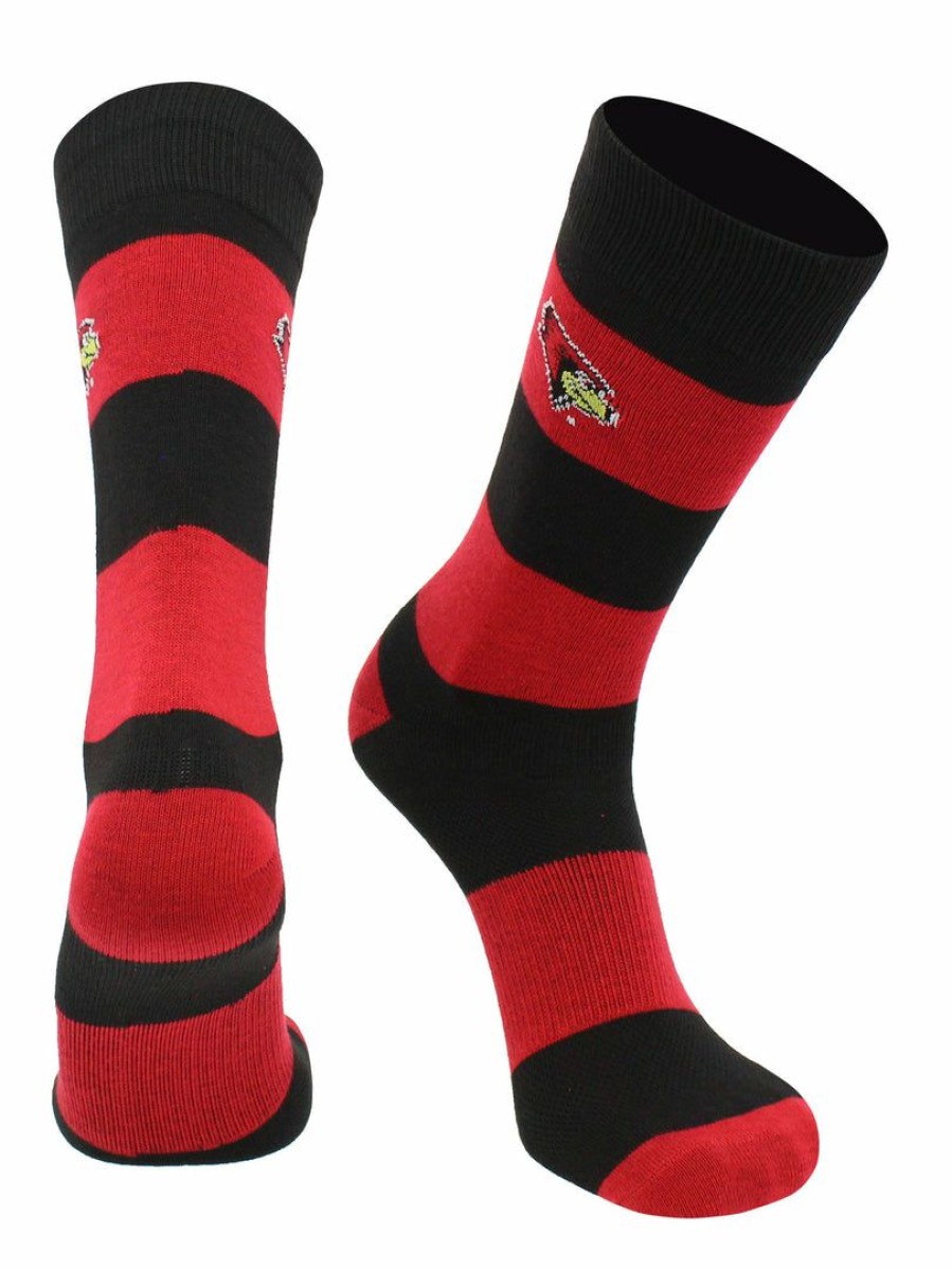 Ncaa Socks * | Outlet Tck Isu Illinois State Redbirds Socks Game Day Striped Crew Socks All Schools Red/Black