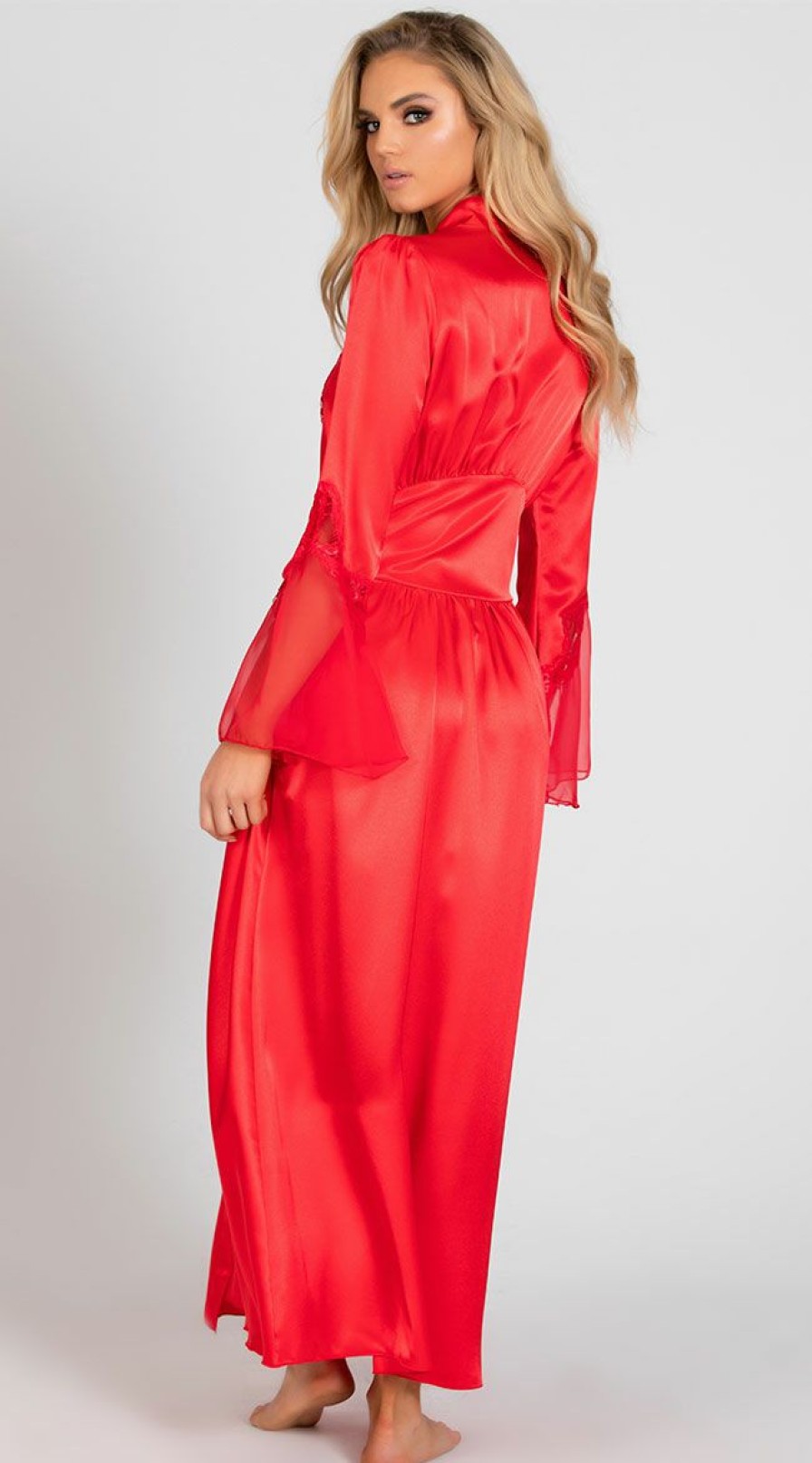 Lingerie * | Shirley Of Hollywood Long Satin And Chiffon Robe