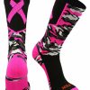 Ncaa Socks * | Discount Tck Basketball Socks Woodland Camo Breast Cancer Awareness Crew Socks Black/Hot Pink