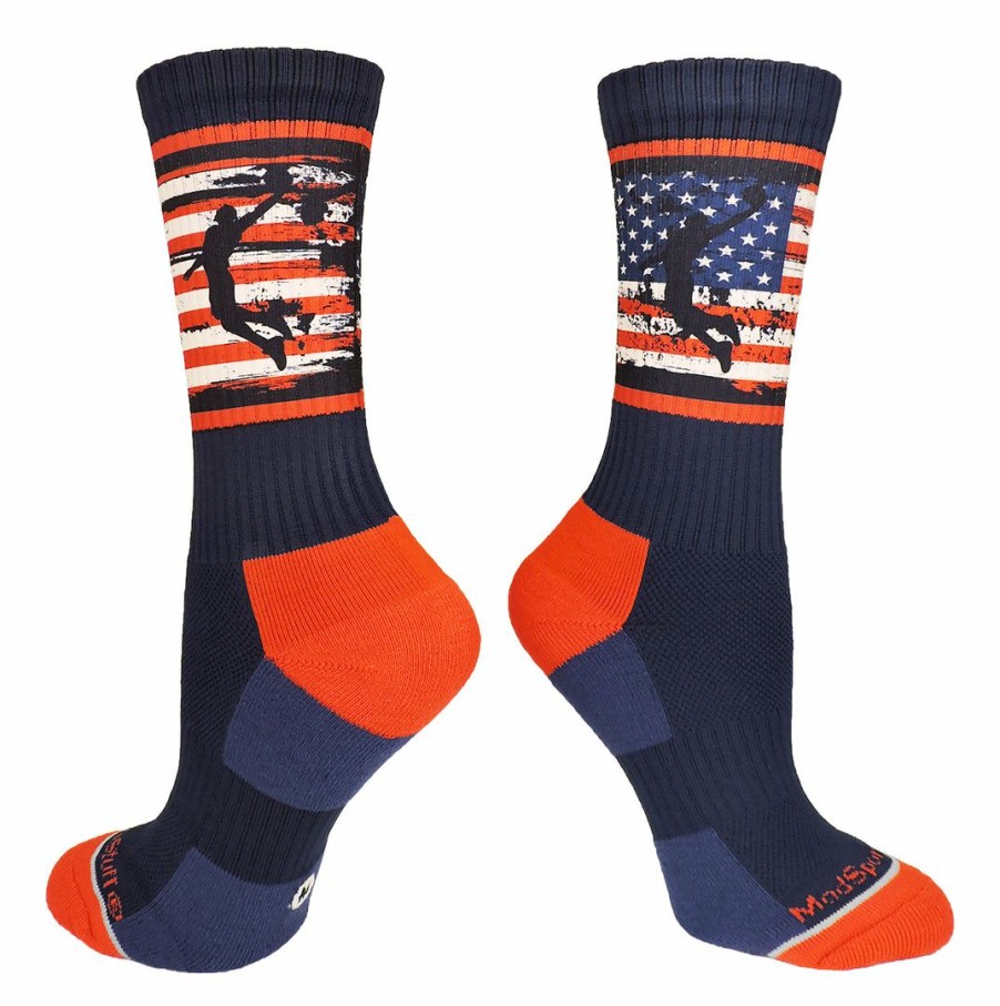 Ncaa Socks * | Flash Sale Madsportsstuff Usa Basketball Socks With American Flag And Player Crew Length Navy/Red/White