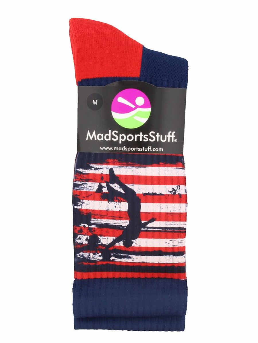 Ncaa Socks * | Flash Sale Madsportsstuff Usa Basketball Socks With American Flag And Player Crew Length Navy/Red/White