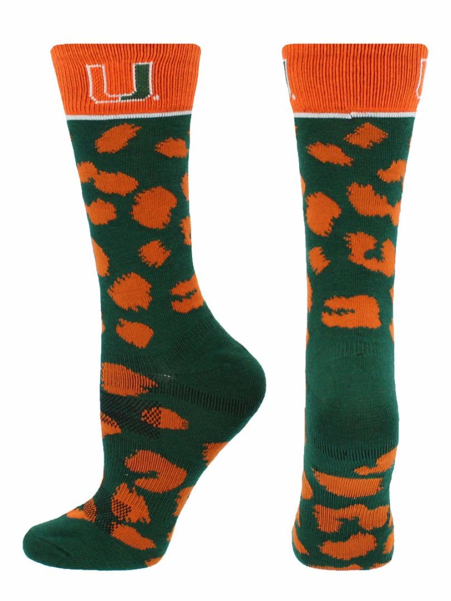 Ncaa Socks * | Best Reviews Of Tck Miami Hurricanes Socks Womens Savage Crew Socks All Schools Green/Orange