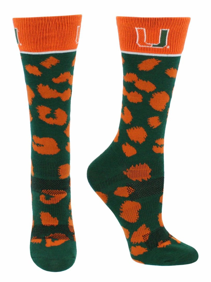 Ncaa Socks * | Best Reviews Of Tck Miami Hurricanes Socks Womens Savage Crew Socks All Schools Green/Orange