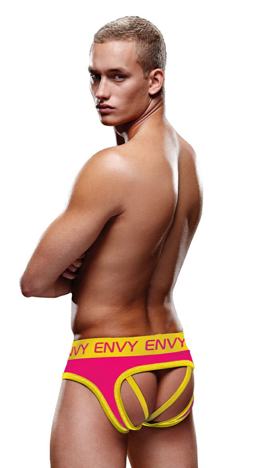 Lingerie * | Baci Men'S Pink And Yellow Strappy Back Jockstrap