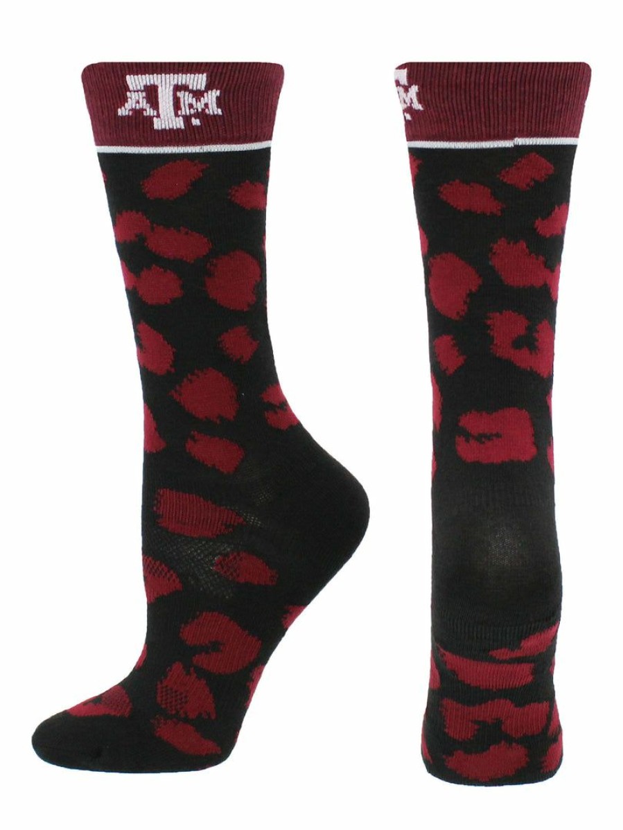 Ncaa Socks * | Promo Tck Texas A&M Aggies Socks Womens Savage Crew Socks Maroon/Black