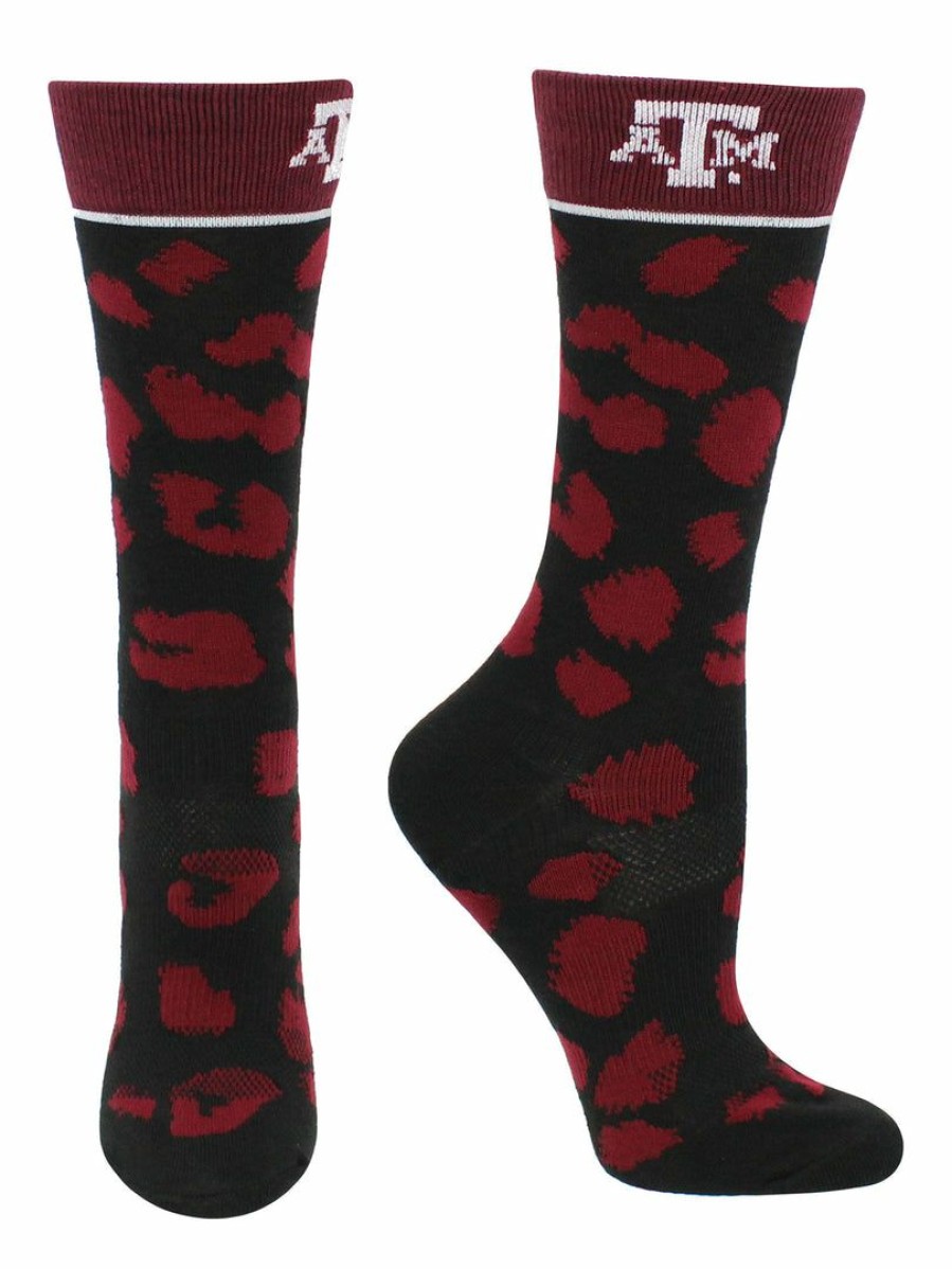 Ncaa Socks * | Promo Tck Texas A&M Aggies Socks Womens Savage Crew Socks Maroon/Black