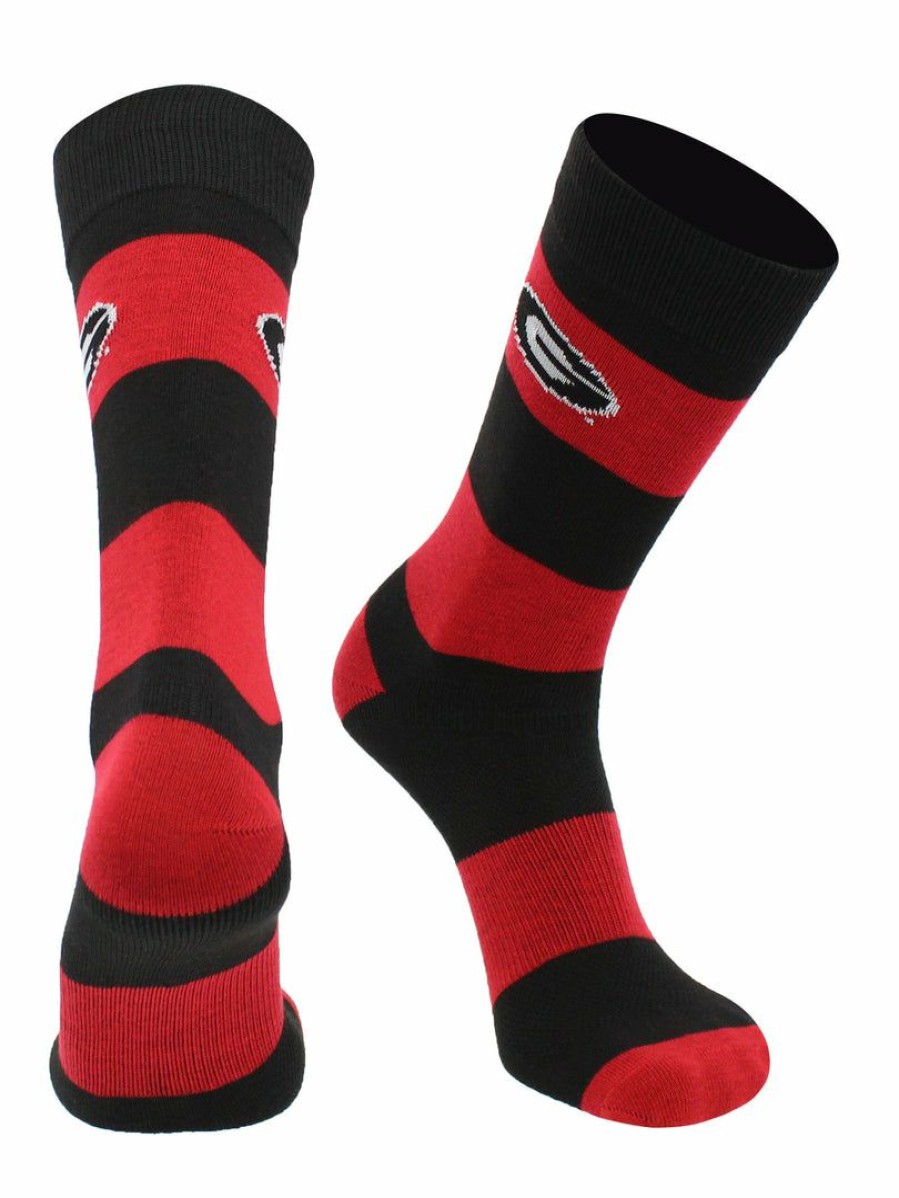 Ncaa Socks * | Best Deal Tck All Schools Georgia Bulldogs Socks Game Day Striped Crew Socks Black/Red