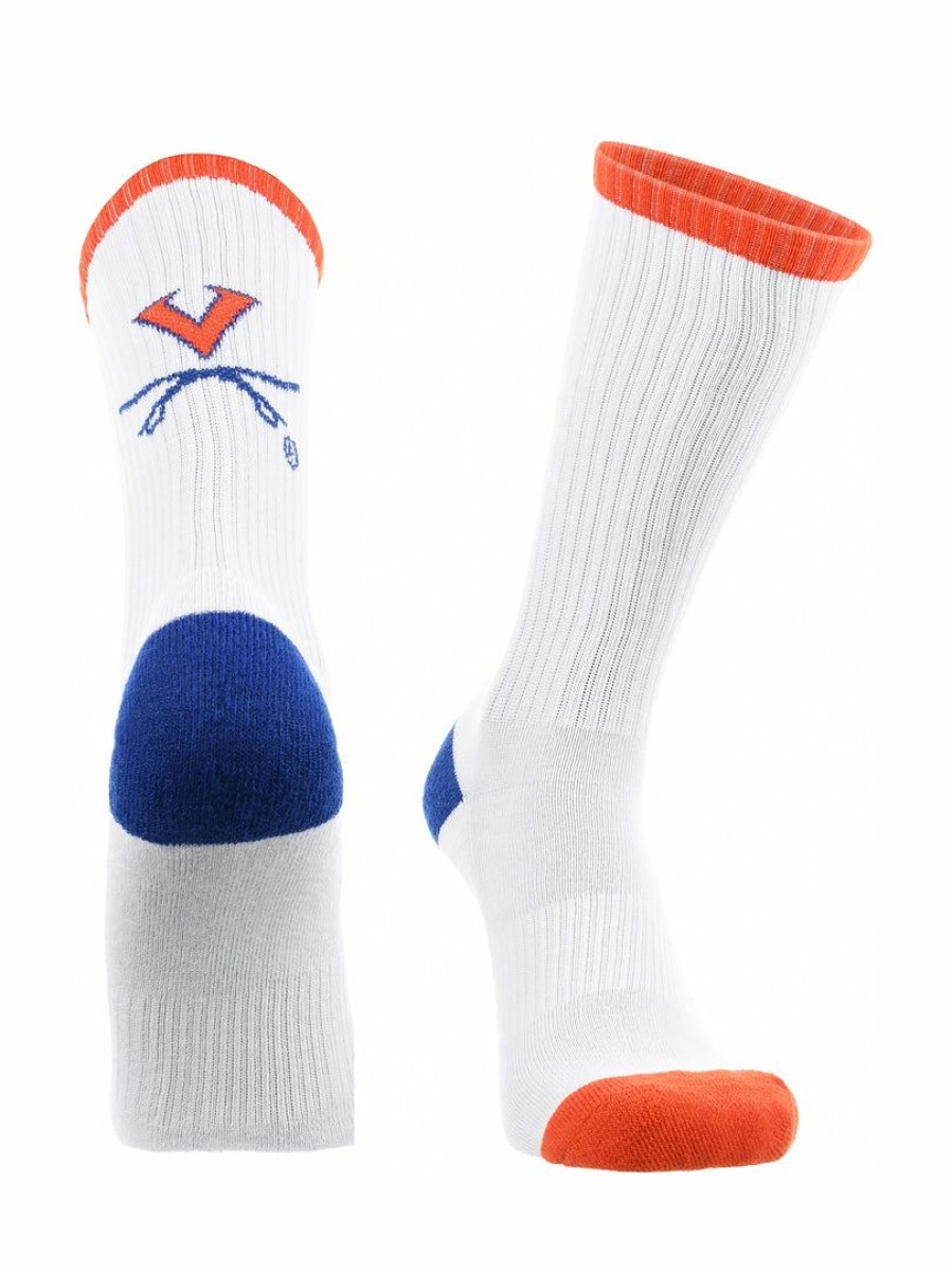 Ncaa Socks * | Best Sale Tck Virginia Cavaliers Socks Basic Crew White Socks All Schools White/Orange/Blue