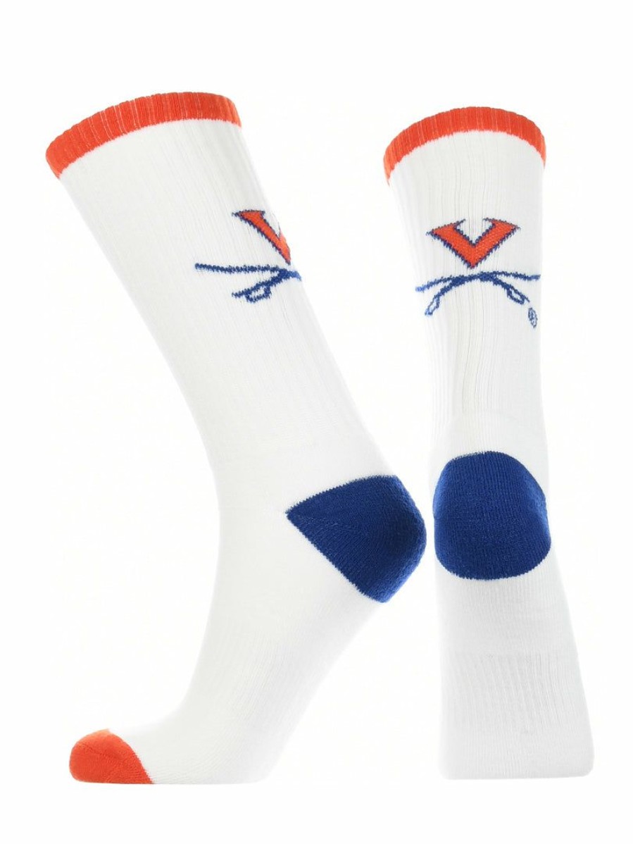 Ncaa Socks * | Best Sale Tck Virginia Cavaliers Socks Basic Crew White Socks All Schools White/Orange/Blue